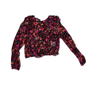 Wild Fable Women's Dark Floral Print Long Sleeve Ruffle Blouse - XS - NWT